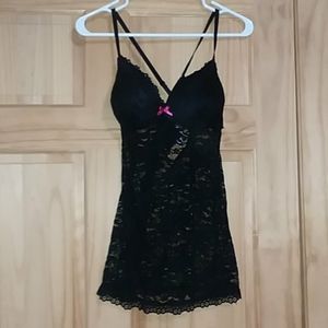 Black Lace Adjustable Teddy w/ Red Bow
